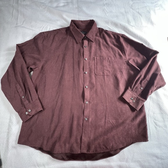 Van Heusen Men's XXL Maroon Soft Suede Shirt Polyester Long Sleeve Button Up VTG - Picture 1 of 7